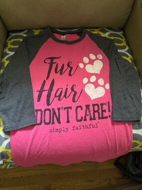 Simply Faithful Pink & Charcoal Raglan Tee - Fur Hair Don't Care